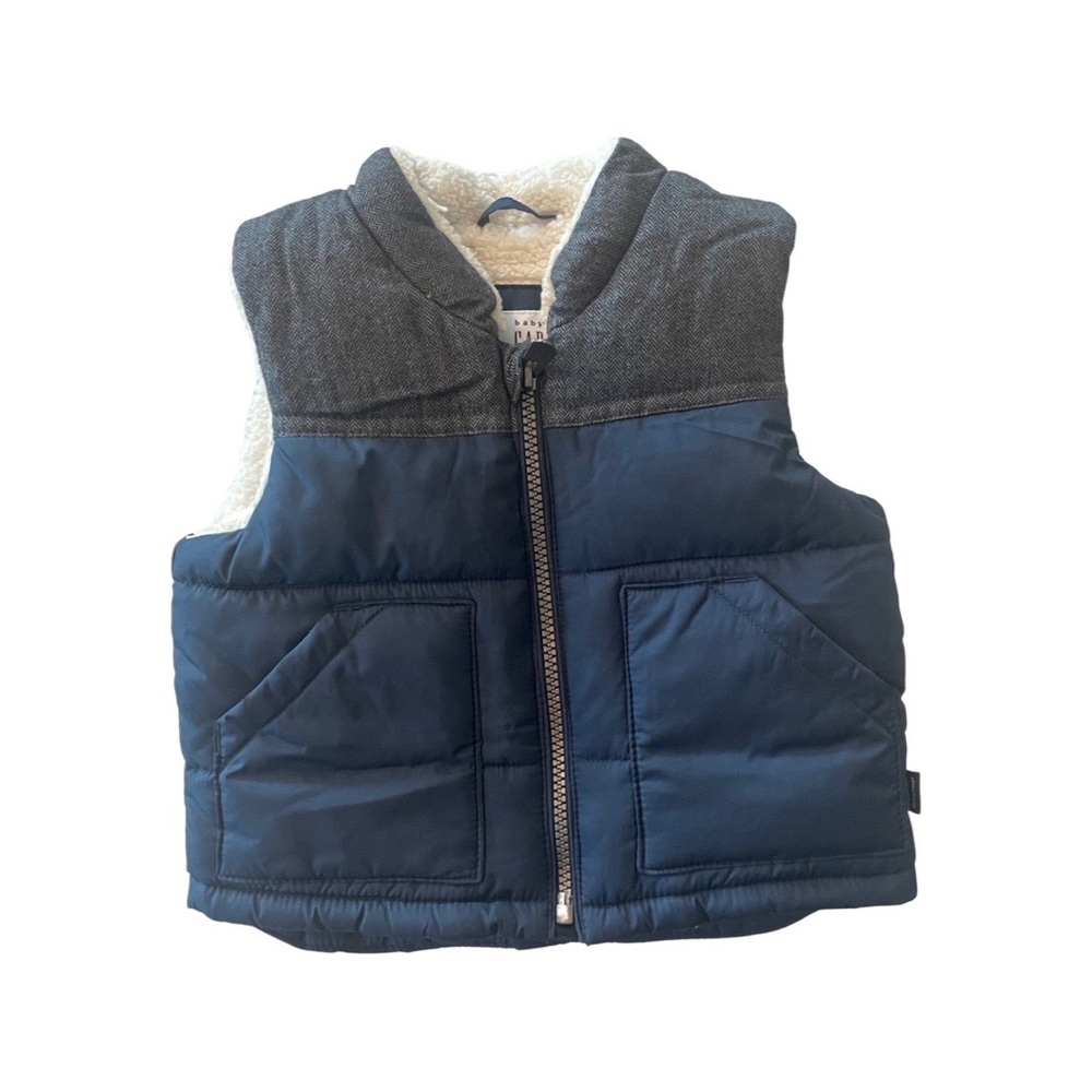 Toddler Puffer Vest, 12-18 Months, Blue/Gray, Full Zip,